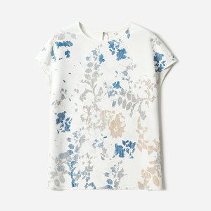 
WCS08132 Jasmine Yaji GI@D@Flower Shadow Porcelain Painted Silhouette Printed Heavy Crepe Full Silk Shirt for Women