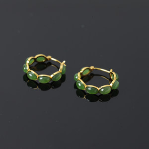 
YBHT0033 [Treasure Pickup] Jasper and Hetian Jade Round Beads and Peaceful Buckle Ear Hooks Earrings and Earrings
