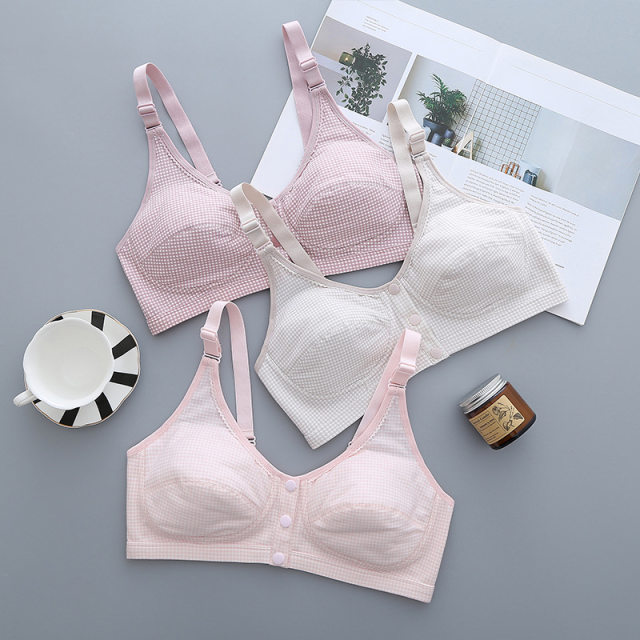 Pure cotton front button large size girl bra junior high school student fat MM upper support fixed elderly breastfeeding without sponge underwear