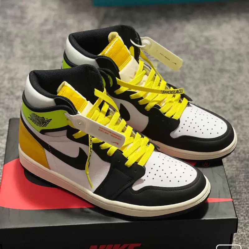 适配Air Jordan 1 VoltGold黄橙脚趾OW荧光黄潮流aj1黑黄dunk鞋带-Taobao