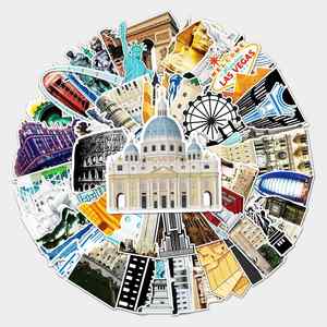 
64 non-repeat landmark building personalized suitcase laptop tablet decoration refrigerator stickers waterproof