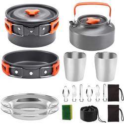 Folding teapot cookware set for 3 people 2 pots outdoor wholesale portable camping hot selling outdoor supplies pots -