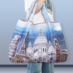 Large-Capacity, High-Quality Oil Painting Print Eco-Friendly Shopping Bag, Foldable Supermarket Shoulder Bag, Fashionable Clothing Storage Bag