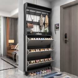 Shoe Cabinet and Clothes Rack Integrated, Wall-Mounted, Ultra-Thin Shoe Cabinet, Sturdy and Durable, Large Capacity, Flip-Top Shoe Cabinet, Multi-Layer Clothes Rack Against the Wall at the Entrance