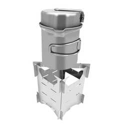 Hot Selling Outdoor Products Camping Portable Stainless Steel Pot Wood Stove Set Cooking Stove Set