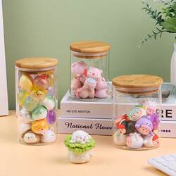Cute bead ornament storage jar glass cute bead jar transparent tea can storage doll blind box figure storage bottle