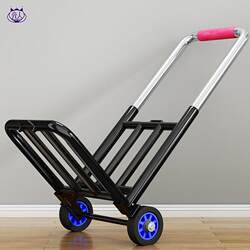Folding Portable Stainless Steel Four-Wheel Swivel Shopping Cart Grocery Cart Luggage Trolley Handcart Small Cart for Carrying Goods