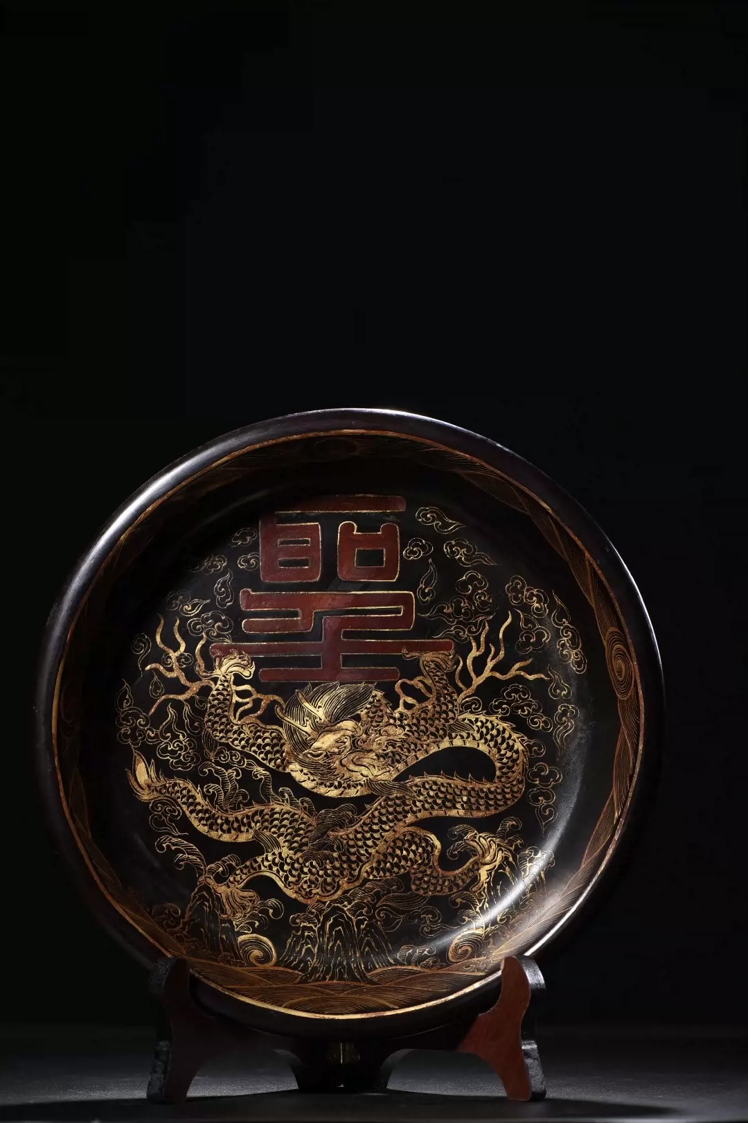 老木胎大漆描真金漆器龙纹赏盘-Taobao Vietnam