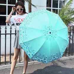 Ten-Bone Large Umbrella with Black Coating, Dual-Use for Sun and Rain, Women's Oversized Double Sunshade, Foldable, Uv Protection