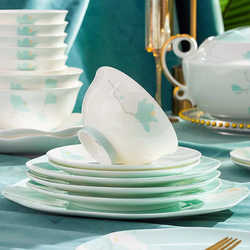 Underglaze color tableware set Jingdezhen new Chinese style high-end bone china household high-end ceramic dishes and dishes set