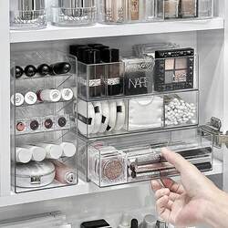 Bathroom Mirror Cabinet Storage Box, Bathroom Cosmetics and Lipstick Storage Rack, Transparent Acrylic Countertop Compartment Organizer Box