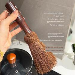 【Kitchen Gadgets】Coconut Palm Pot Brush for Home Use, Long Handle Brush for Cleaning Non-Stick Pans, Soft Bristle Cleaning Brush