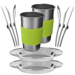 Portable dinner plate 12-piece set outdoor cooking utensils camping tableware self-driving barbecue stainless steel picnic plate set