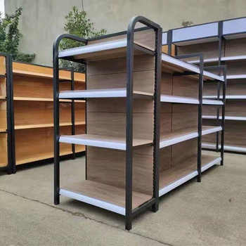
Double-sided four-column wood grain supermarket shelves convenience store maternal and child store double-sided storage display rack canteen multi-function rack