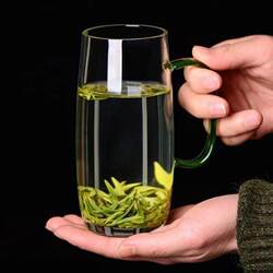 Glass Cup with Handle, Office Drinking Cup, High-End Transparent Heat-Resistant Green Tea Cup, Houkui Special Tea Cup