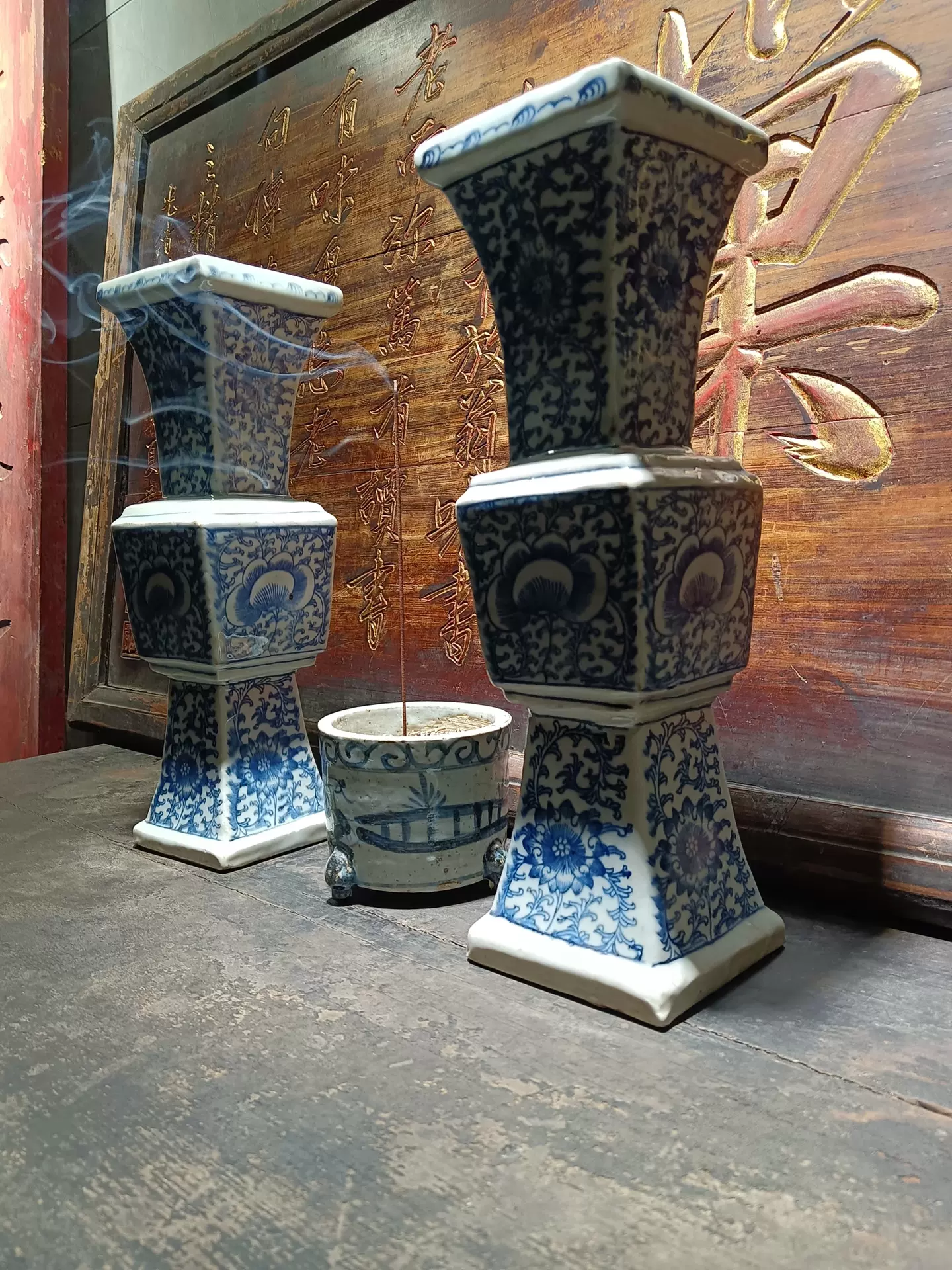 清.四方尊青花瓷花瓶一对.器型端庄发色纯正.方形瓷器成品胜十-Taobao 
