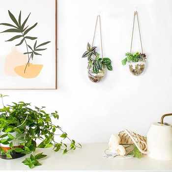 Hanging hydroponic egg-shaped glass vase wall hanging water plant container home gardening wall decoration pendant