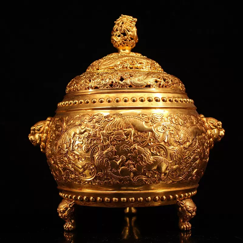 飛】一朗作 古銅金象嵌 内純銀 四方香炉 古玩 YTU6