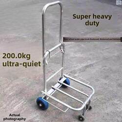 Foldable Small Trailer with Slider, Portable Shopping Cart with Light Pull Handle, Heavy-Duty Load-Bearing Cart, Stainless Steel Support