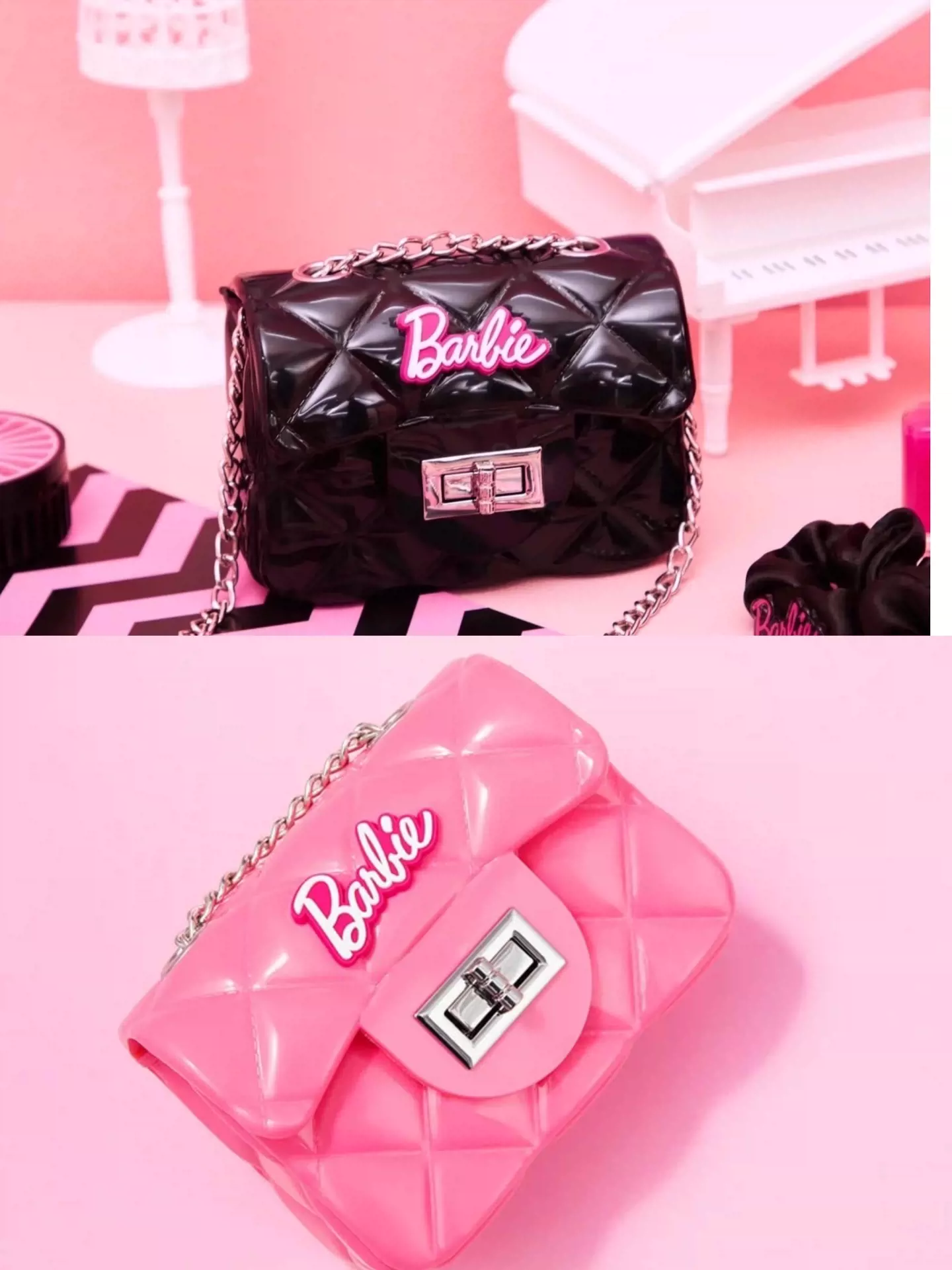 现货］名创优品×barbie芭比联名粉色黑色果冻包-Taobao