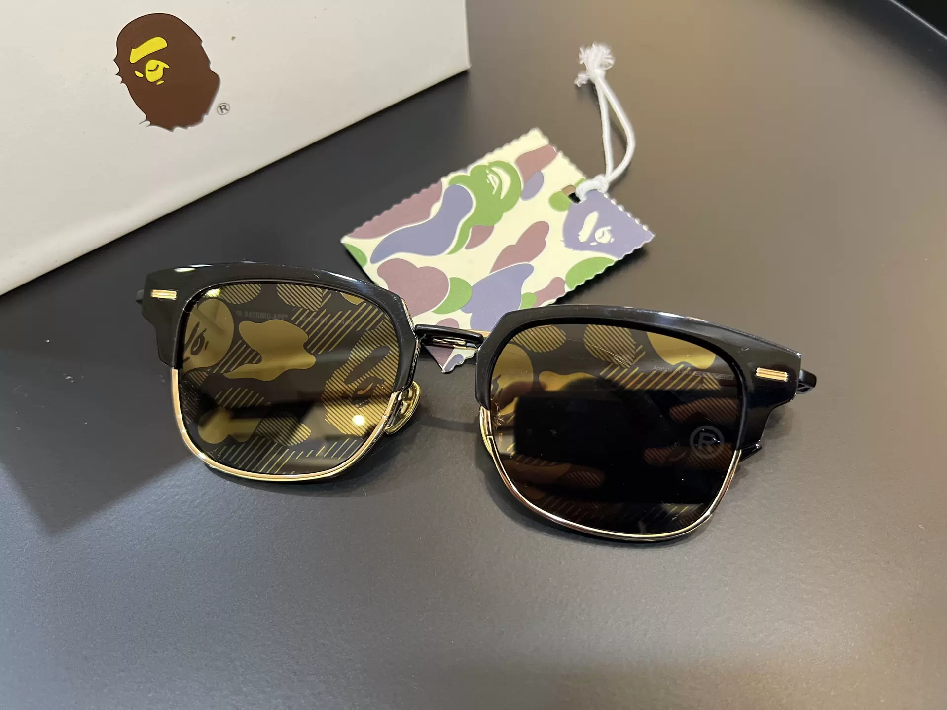 Bape 猿人潮牌眼鏡黑金系列黑框粗框半框眉鏡美式