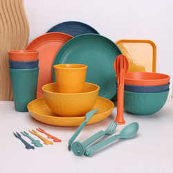 Wheat straw tableware dishes household sand dishes set cups and plates foreign trade manufacturers wholesale tableware