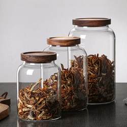 Tangerine peel jar, high temperature resistant glass, acacia wood sealed jar, transparent storage bottle, high borosilicate glass storage jar