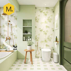 Momo's French-Style Cream-Colored Bathroom Tiles Avocado Green Bamboo Pattern Tiles Floor Tiles Bathroom Toilet Wall Tiles