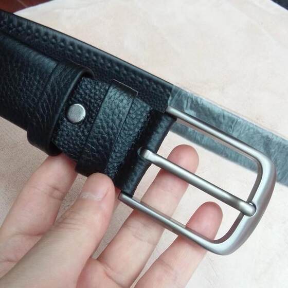 
New style big-eyed clearance leather men's genuine leather pin buckle black inside and outside full-head layer cowhide belt soft leather pants