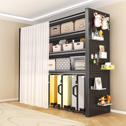 Multi-Layer Storage Rack with Perforated Board, Household Luggage Under-Shelf Storage Rack, Balcony Shelf with Dust-Proof Curtain
