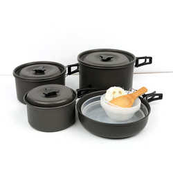 Set of pots 4-5 people large capacity camping combination set of pot tableware portable outdoor cookware pots hard softened aluminum
