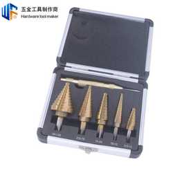 6pcs pagoda drill high speed steel inch hole opener set hand electric drill drilling tool triangular handle titanium plated step drill