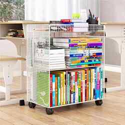 Movable Children's Bookshelf Storage Rack with Wheels Next to the Desk, Reading Rack, Simple Small Bookcase, Book Storage Rack