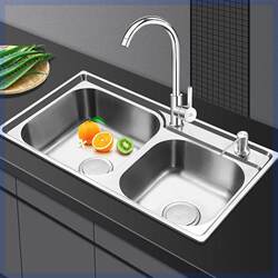 Kitchen 304 Stainless Steel Sink Double Bowl Thickened Vegetable Washing Basin Dishwashing Sink Set Double Basin Vegetable Washing Basin Brushed Finish