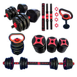 New mechanical style multifunctional six-in-one adjustable dumbbell set cement plastic dumbbell barbell kettlebell set