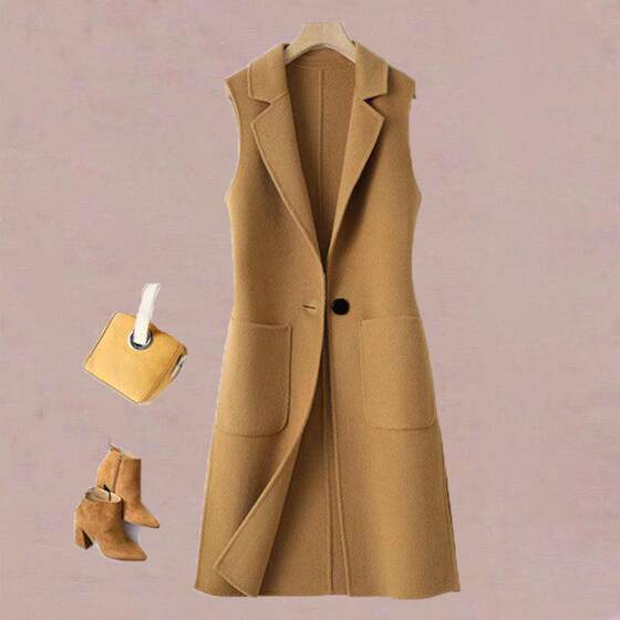 
Trendy cardigan suit collar vest jacket for women 2025 autumn and winter Korean style mid-length waistcoat khaki wool vest
