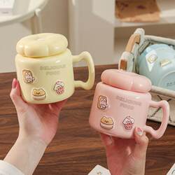 Cartoon Ceramic Mirror Cup, High-Looking Mug with Lid, Large-Capacity Water Cup for Home, Office Tea Cup, Coffee Cup