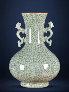 大特価 宋官窯開片釉梅瓶 置物 現代工芸品美術品 装飾品 陶磁器 景徳鎮 
