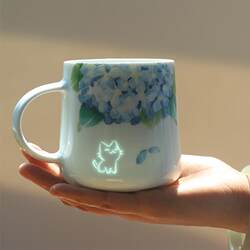 Zimu Hydrangea Cat Jingdezhen Souvenir Cute Birthday Gift Couple Coffee Cup Ceramic Beautiful Mug