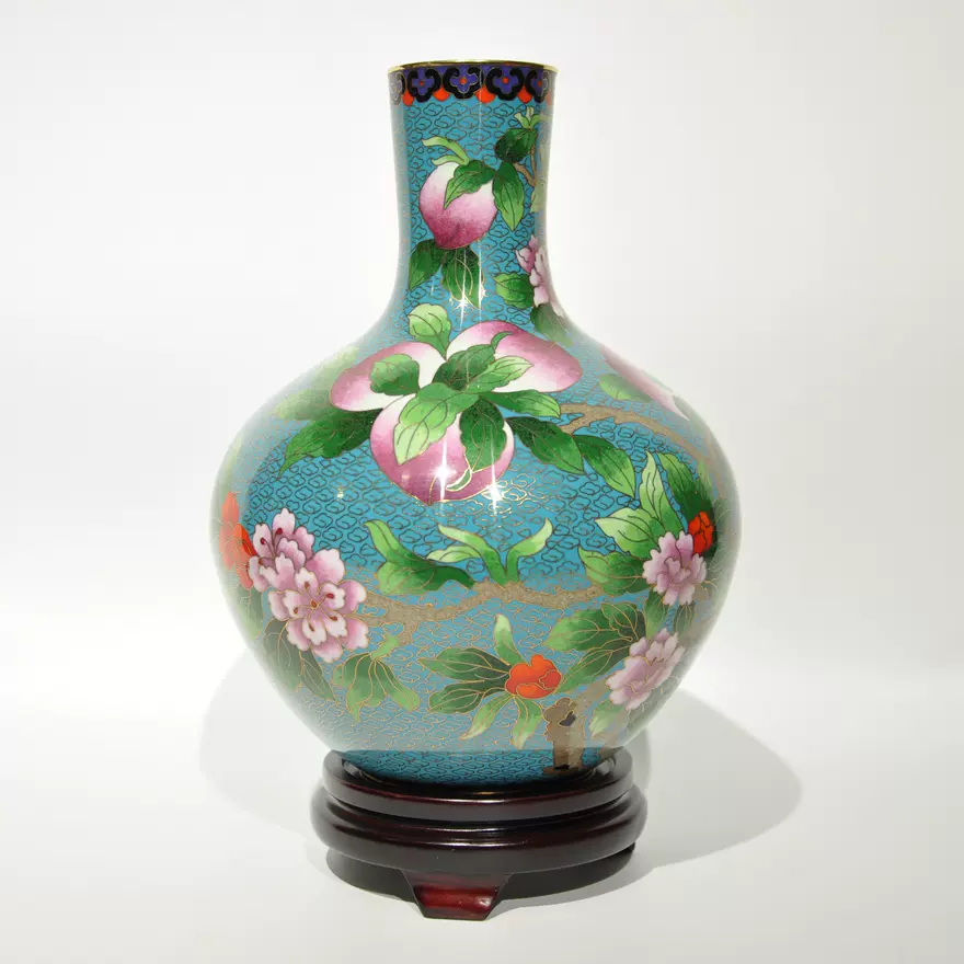 日本七宝烧景泰蓝花瓶纯手工掐丝珐瑯艺术品铜胎制作