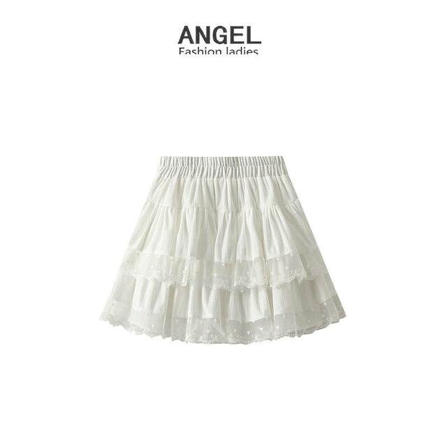 Lace fluffy cake short skirt for women in autumn new large size fat mm high waist slim small a-line gauze skirt 98060