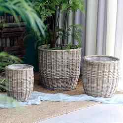 Rattan Wicker Straw Floor-Standing Large Flower Pot Woven Flower Basket Pastoral Retro Garden Decorative Ornaments Green Plant Large Set of Pots