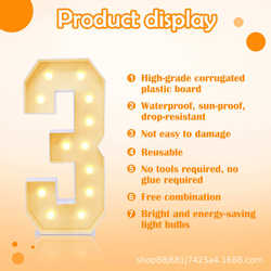 Birthday Party Three-Dimensional Numbers 3 Letters LED Luminous Light kt Board Mosaic Balloon Frame Box
