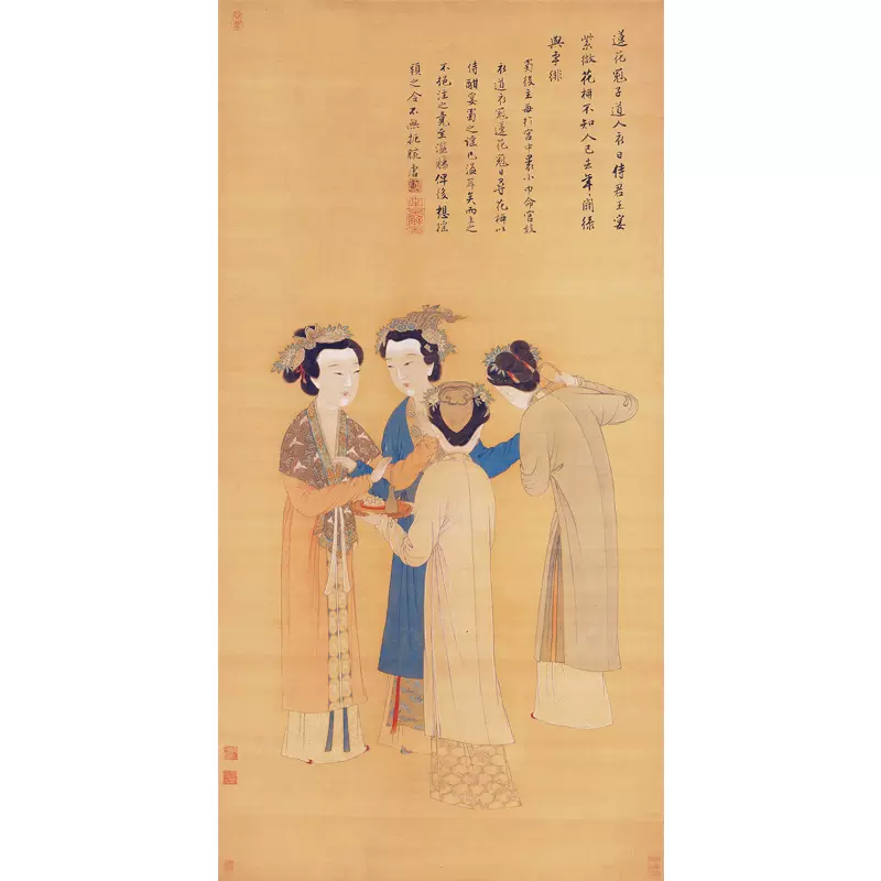 中式风格人物国画唐寅四美图艺术挂画适用客厅未装裱纸