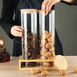 Glass Sealed Jar Milk Tea Shop Display Bottle Kitchen Storage Container Transparent Display Bottle Moisture-Proof Tea Canister Base