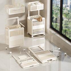 Foldable Dirty Laundry Cart with Wheels for Home Use, High-End Laundry Basket with Compartments for Bathroom