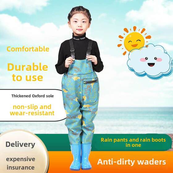 
Children's rain pants and rain boots all in one set rain boots water pants leather pants waterproof beach water shoes for school boys