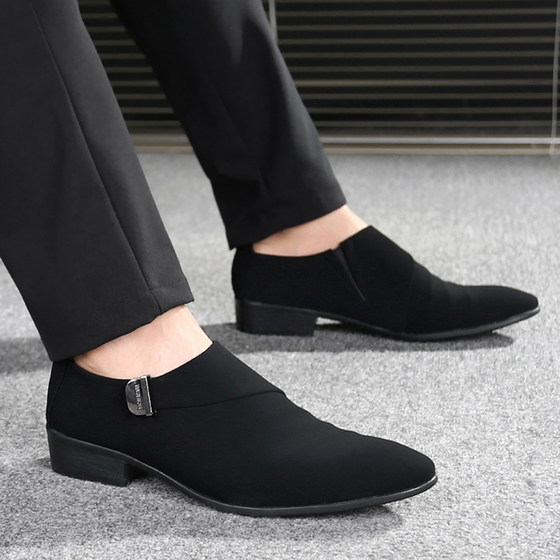 Korean trendy leather shoes British men's popular casual hairstyle shoe frosted leather -breathable pointed pointed men's shoes