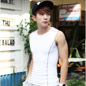 Customized summer and Korean version for men's slim fit, fashionable white round neck fitness sweat vest, tight fitting pure cotton solid color top