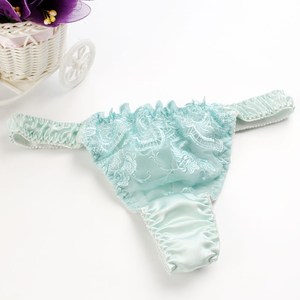 Sexy reproduction of real silk panties female 100%mulberry silk low waist front transparent lace T pants temptation thong
